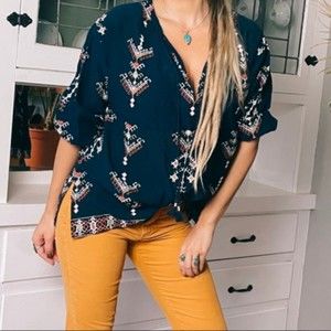 Madewell Folkstitch Popover Top XS Oversized